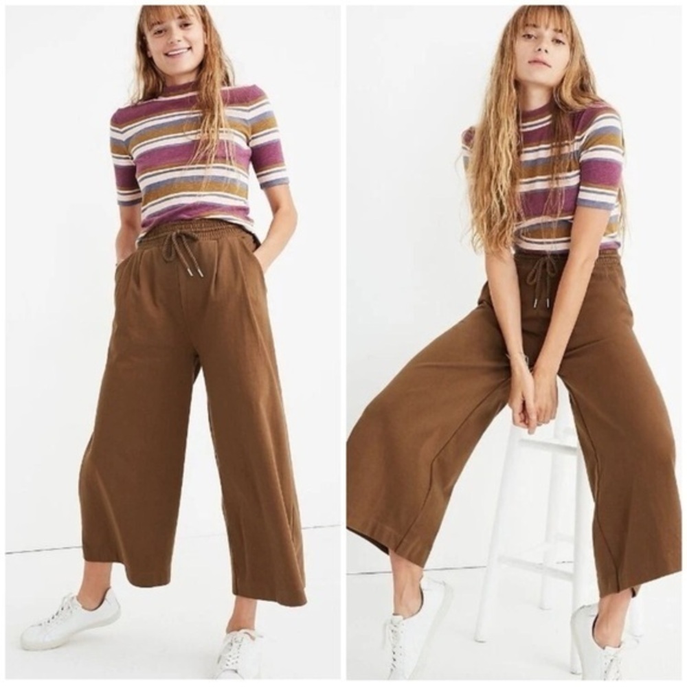 💋Madewell Brown Wide-Leg Drawstring Crop Pants